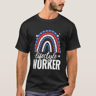 Camiseta Trabalhador Do Estilo Arco-Íris 4 De Julho EUA Amé