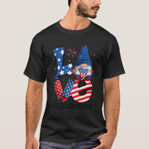 Camiseta Trabalhador Social Adora 4 De Julho Gnomo Usa Patr