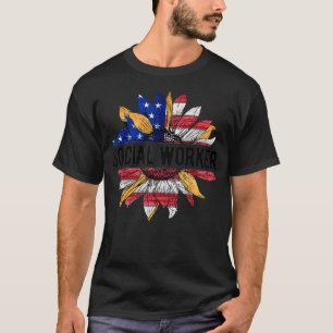 Camiseta Trabalhador Social Americano Flag Sunflower Patrió