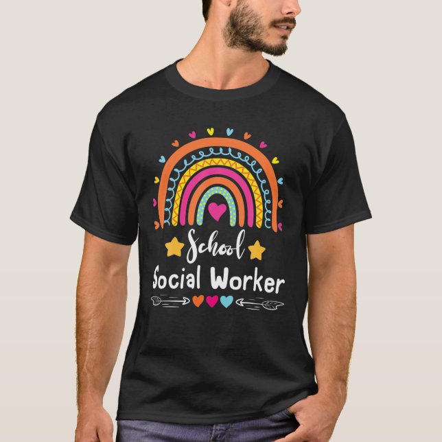Camiseta Trabalhador Social Engraçado Leopard Boho Rainbow  (Frente)