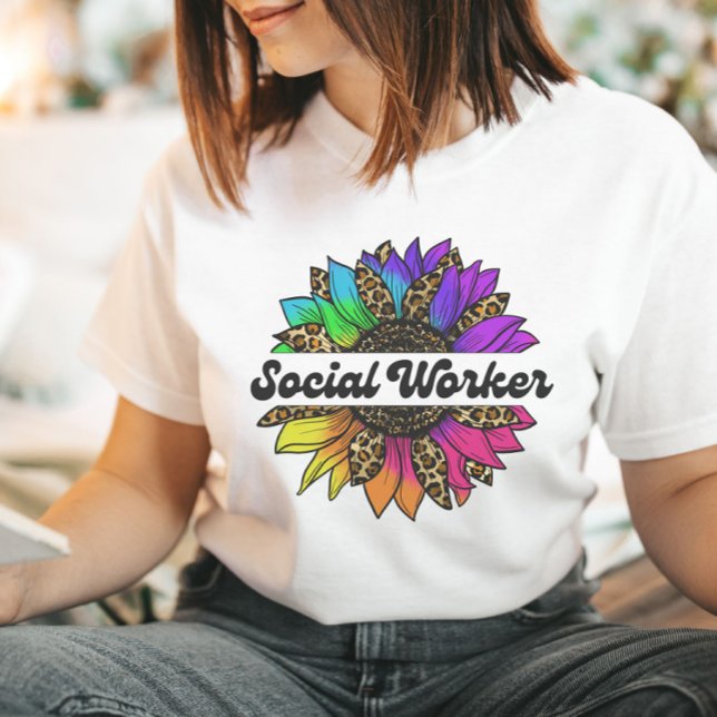 Camiseta Trabalhador Social Profissão Arco-Íris (Social Worker Profession Rainbow Sunflower T-Shirt
)