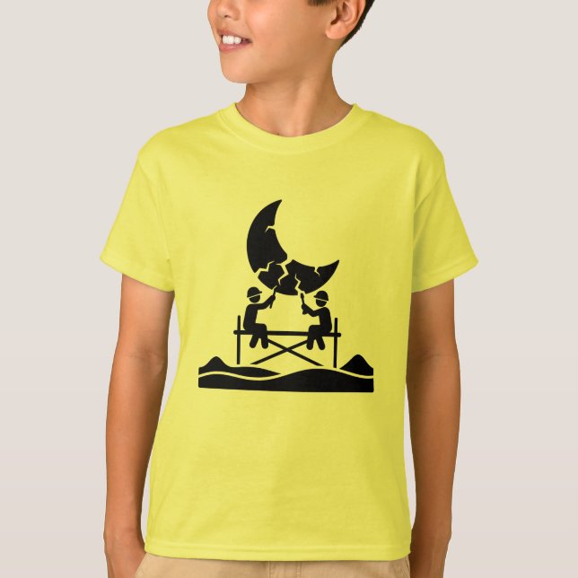 Camiseta Trabalhadores de reparo da lua rachada em andaime  (Frente)