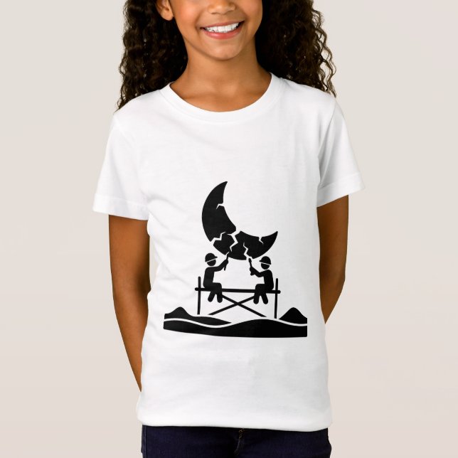 Camiseta Trabalhadores de reparo da lua rachada em andaime  (Frente)
