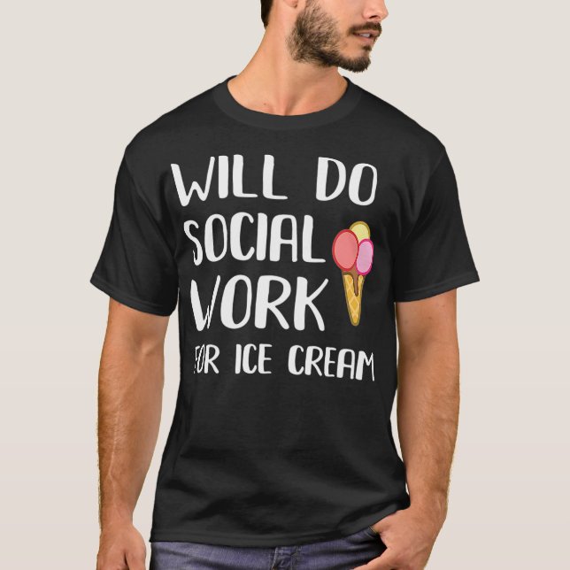 Camiseta Trabalhará Social Com Engraçado Sorvete Social (Frente)