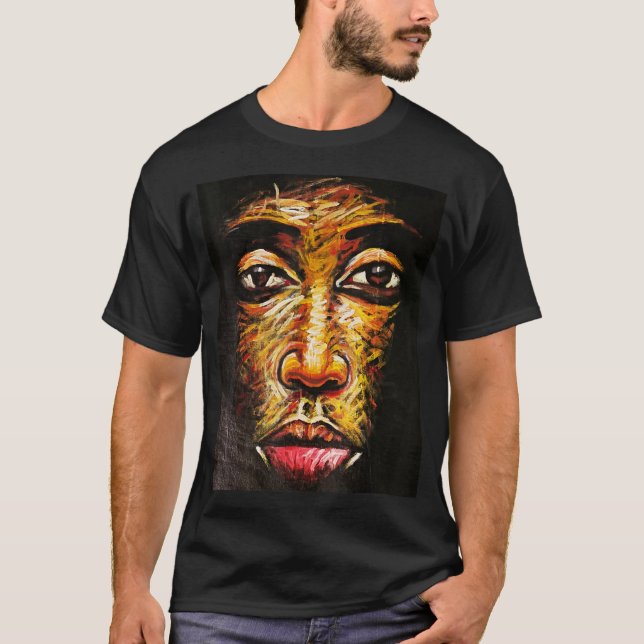 Camiseta Trabalho de arte Africano Face a Abstrato (Frente)
