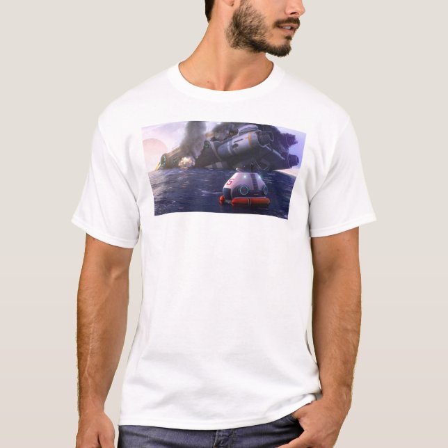 Camiseta Trabalho de arte Aurora Poster de escape subnautic (Frente)