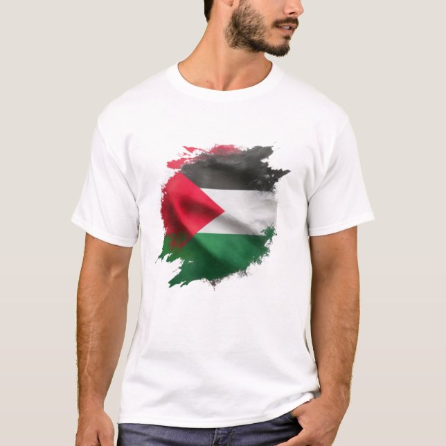 Camiseta Trabalho de arte da bandeira palestina da Watercol (Frente)