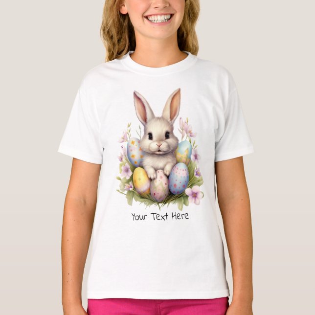 Camiseta Trabalho de arte de Coelhinhos de Páscoa e Ovos de (Frente)