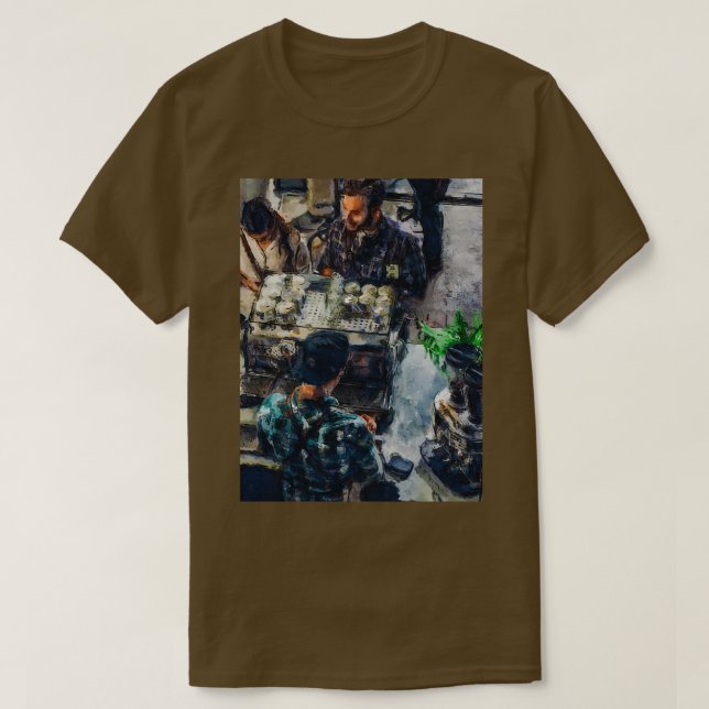 Camiseta Trabalho de arte de compro de café (Frente do Design)