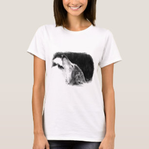 Camiseta Trabalho de arte de desenho do lobo da Cinza branc