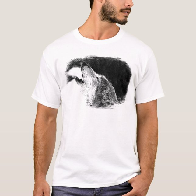 Camiseta Trabalho de arte de desenho do lobo da Cinza branc (Frente)