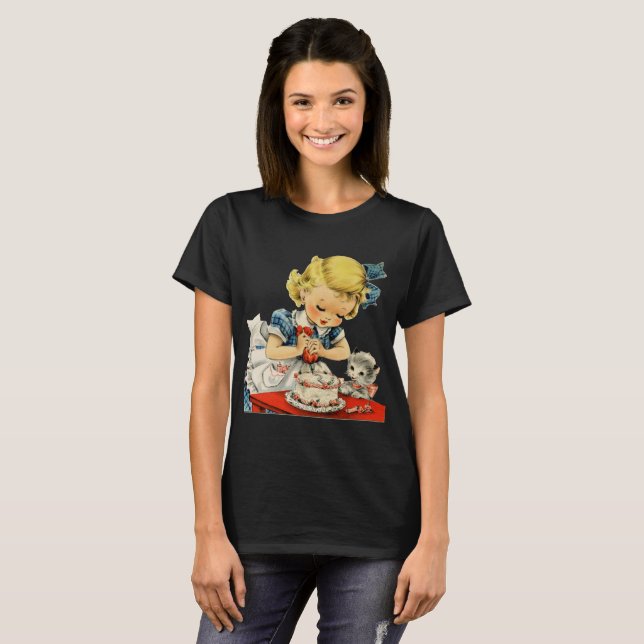 Camiseta Trabalho de arte de Gato de Bolo de Garota de Aniv (Frente Completa)