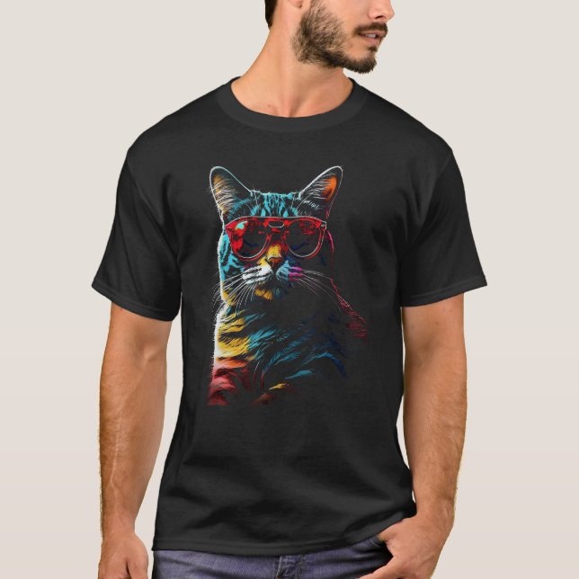 Camiseta Trabalho de arte de gato Óculos de sol Gatos 1 (Frente)