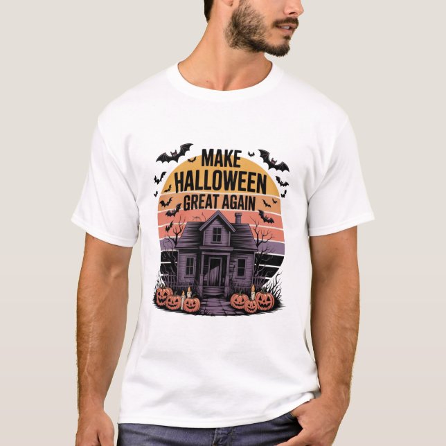 Camiseta Trabalho de arte de Halloween Retro Sunset - Assom (Frente)