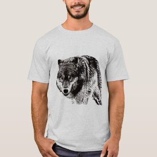 Camiseta Trabalho de arte de Preto e Branco do Lobo Selvage
