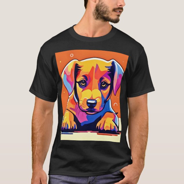 Camiseta Trabalho de arte de puppy colorida (Frente)