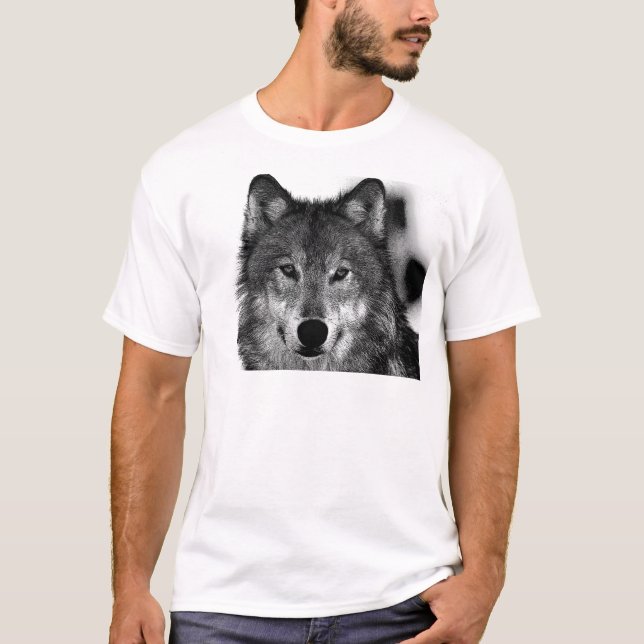 Camiseta Trabalho de arte do Lobo Negro e Branco (Frente)