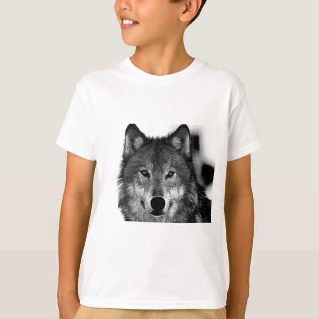 Camiseta Trabalho de arte do Lobo Negro e Branco (Frente)