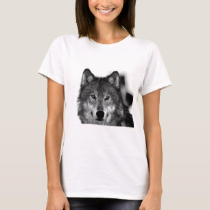 Camiseta Trabalho de arte do Lobo Negro e Branco