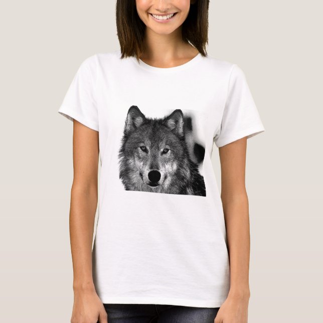 Camiseta Trabalho de arte do Lobo Negro e Branco (Frente)