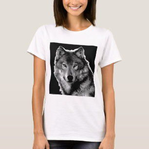 Camiseta Trabalho de arte do Lobo Negro e Branco