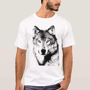Camiseta Trabalho de arte do Lobo Negro e Branco