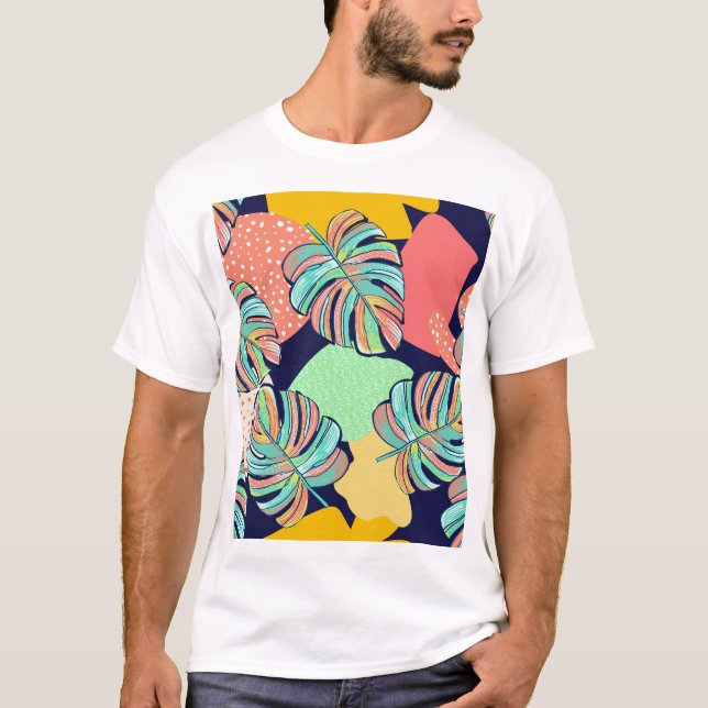 Camiseta Trabalho de arte Tropical: Monstera Design (Frente)