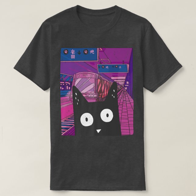 Camiseta Trabalho de arte Urban Subway Kawaii Cat. Gato Jap (Frente do Design)