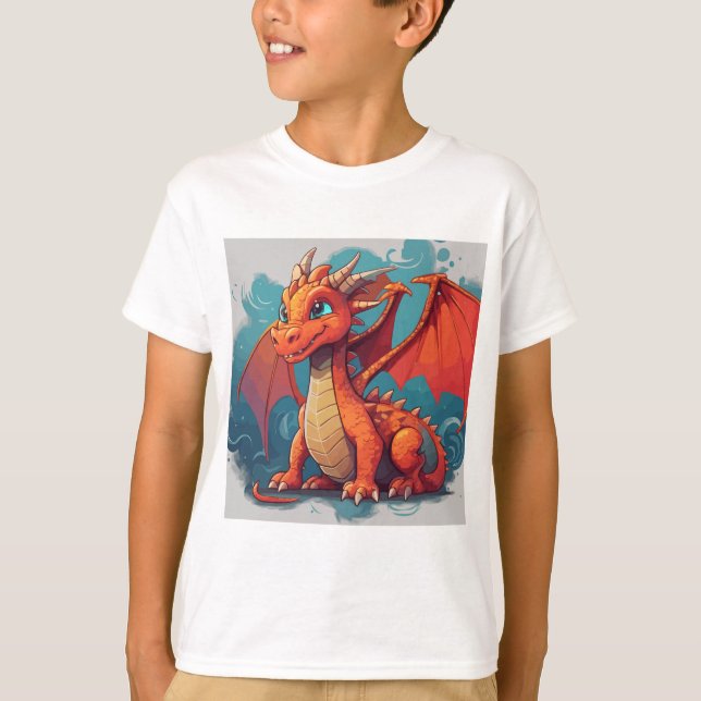 Camiseta Trabalho de arte vermelha do dragão (Frente)