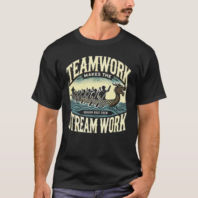 Camiseta Trabalho em equipe faz o Stream funcionar, Dragon  (Frente)