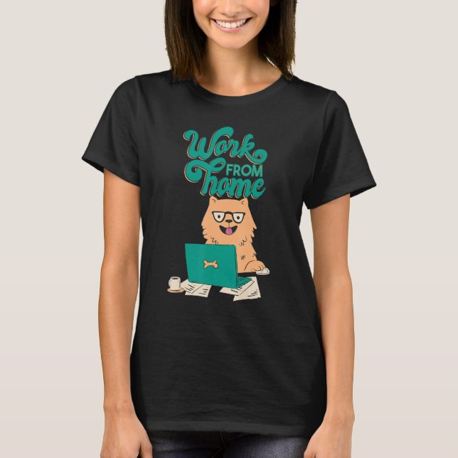 Camiseta trabalho freelancer cão café ratinho sorriso bonit (Frente)
