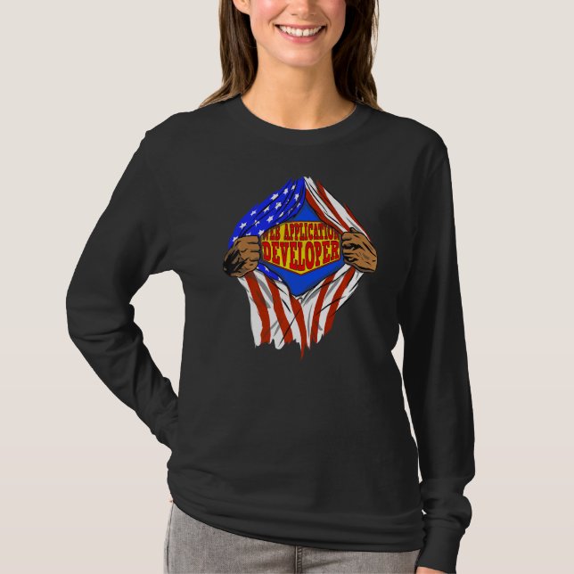 Camiseta Trabalho Herói do Desenvolvedor de Aplicações Supe (Frente)