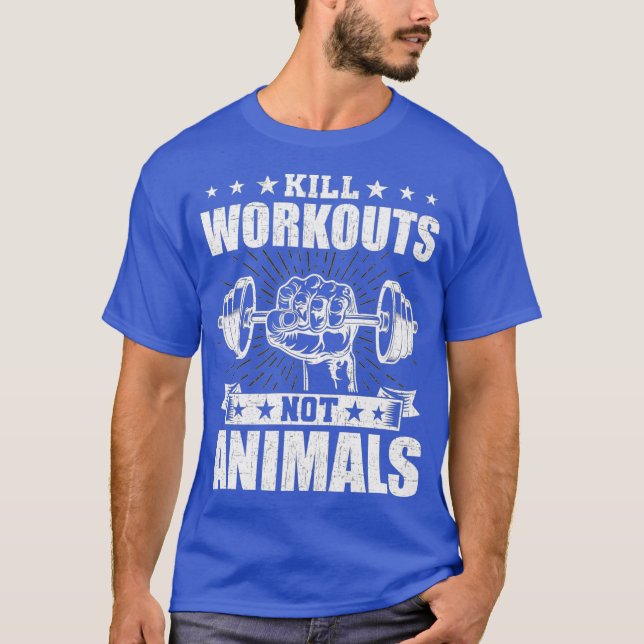 Camiseta Trabalhos de matar não animais Vegan Bodybuilding (Frente)
