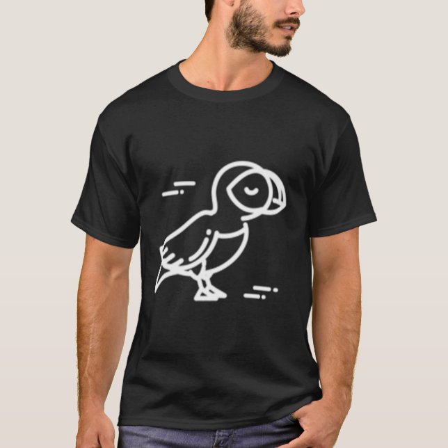 Camiseta Traçado da Linha de Patch do Crachá de Aves Puffin (Frente)