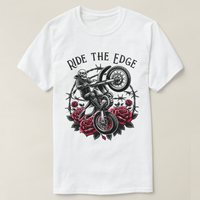 Camiseta Traçar A Borda" Motocross Skull & Rosa Graphic (Frente do Design)