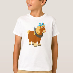 Camiseta Traço de Cartoon Bonito Crianças de Cavalo Breto