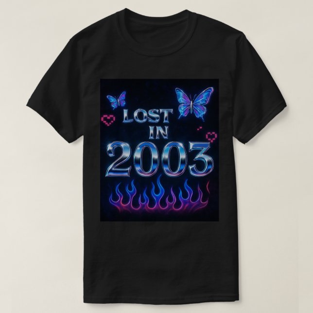 Camiseta Traço Y2K "Perdido em 2003" - Texto em T-Shirt (Frente do Design)