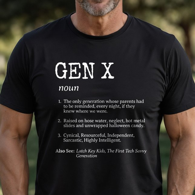 Camiseta Traços de Definição de Geração X Engraçados (Criador carregado)