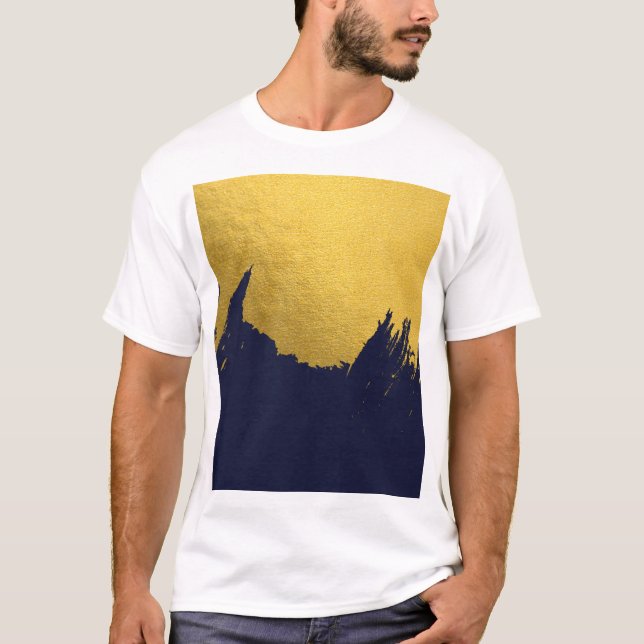 Camiseta Traços Dourados falsos com fundo azul Marinho (Frente)