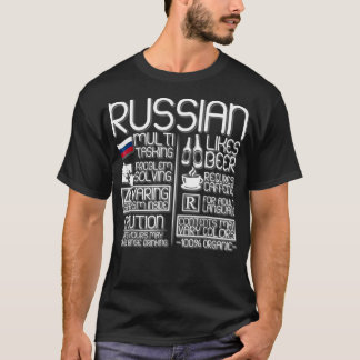 Camiseta Traços Russos Sarcasmo Requer Cafeína Como