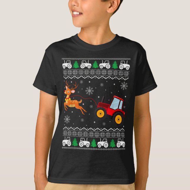 Camiseta Tractor Ugly Christmas Tree Holiday Funny Xmas Boy (Frente)