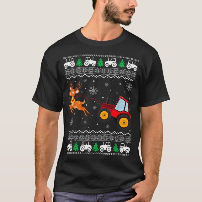 Camiseta Tractor Ugly Christmas Tree Holiday Funny Xmas Boy (Frente)