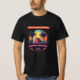 Camiseta Tradição de Camping: Aventura Sunset Sob PalmTree
