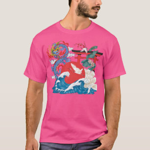 Camiseta Tradicional Japonês Crane Dragon Torii Premium