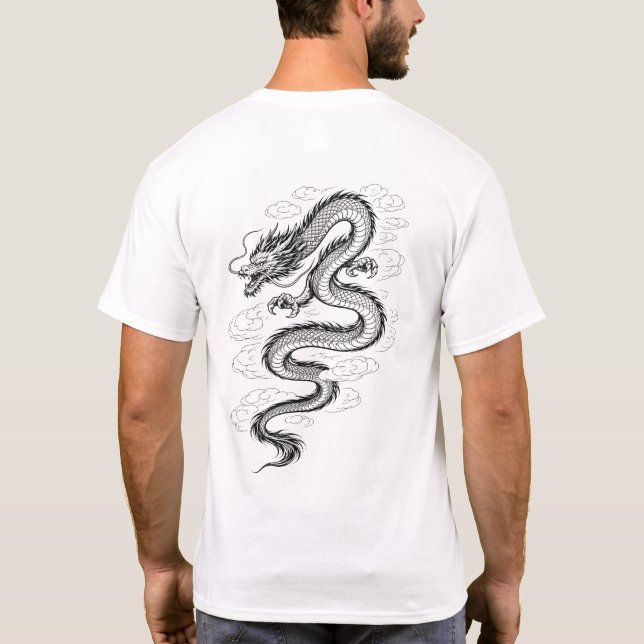 Camiseta Traditional Asian Dragon Line Art T-Shirt (Verso)