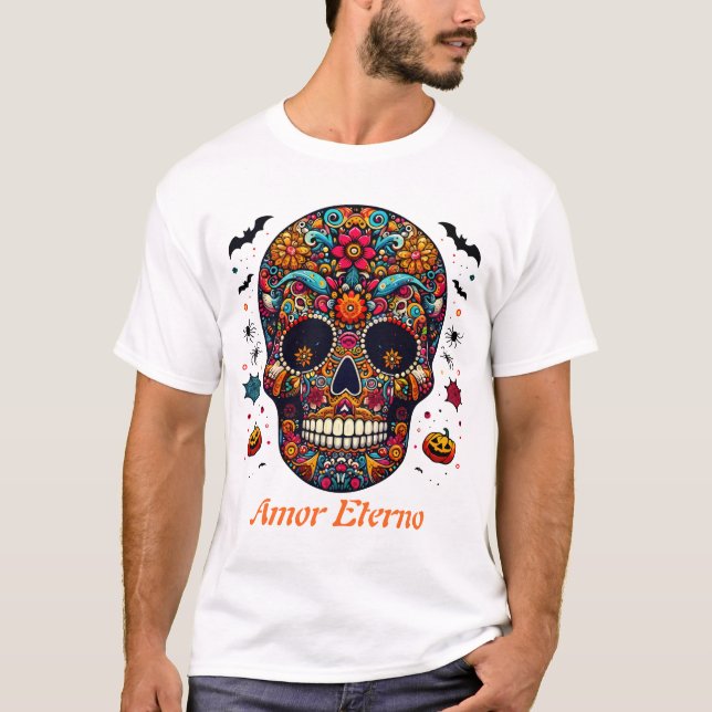 Camiseta Traditional Sugar Skull Halloween Mexican Art (Frente)