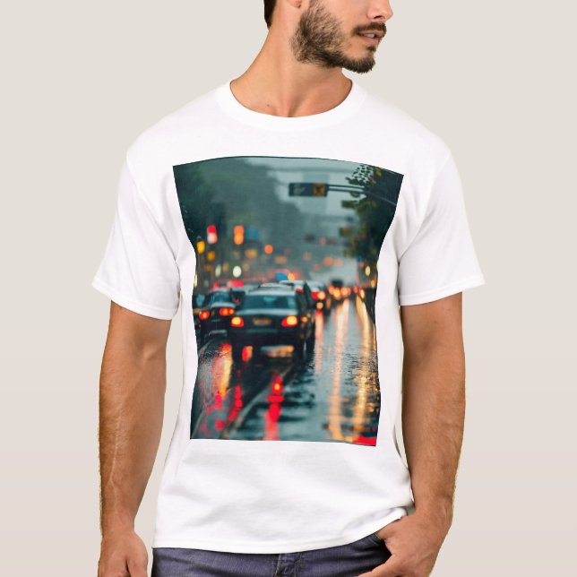 Camiseta Tráfego emperrado em um dia chuvoso (Frente)
