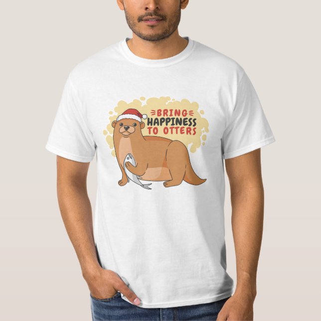 Camiseta Traga felicidade para Otters Feliz Natal (Frente)