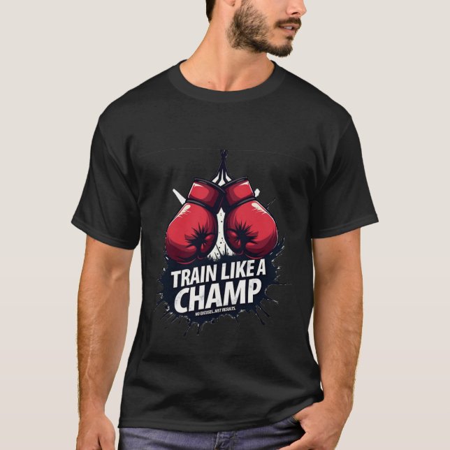 Camiseta Train Like a Champ: Red Boxing Gloves & Motivation (Frente)