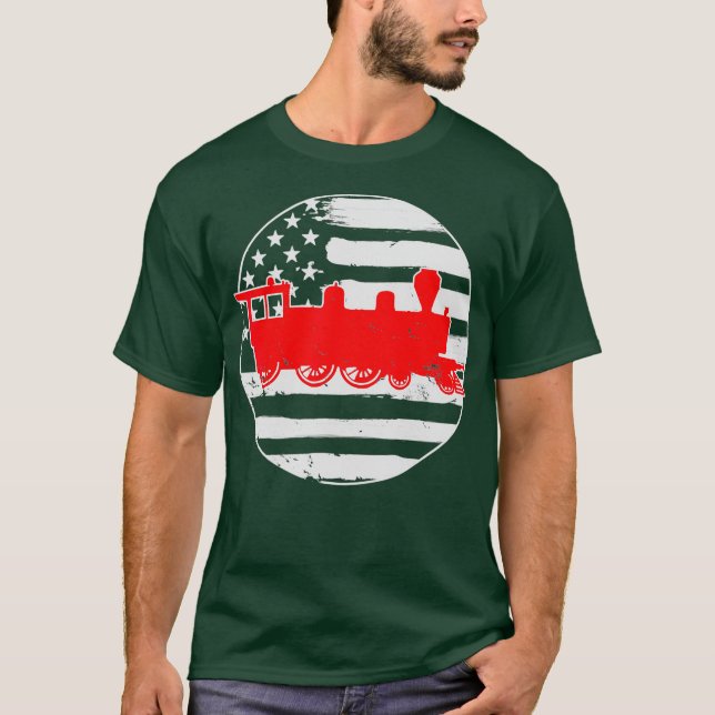 Camiseta Trains Railroad American Flag 4 De Julho (Frente)